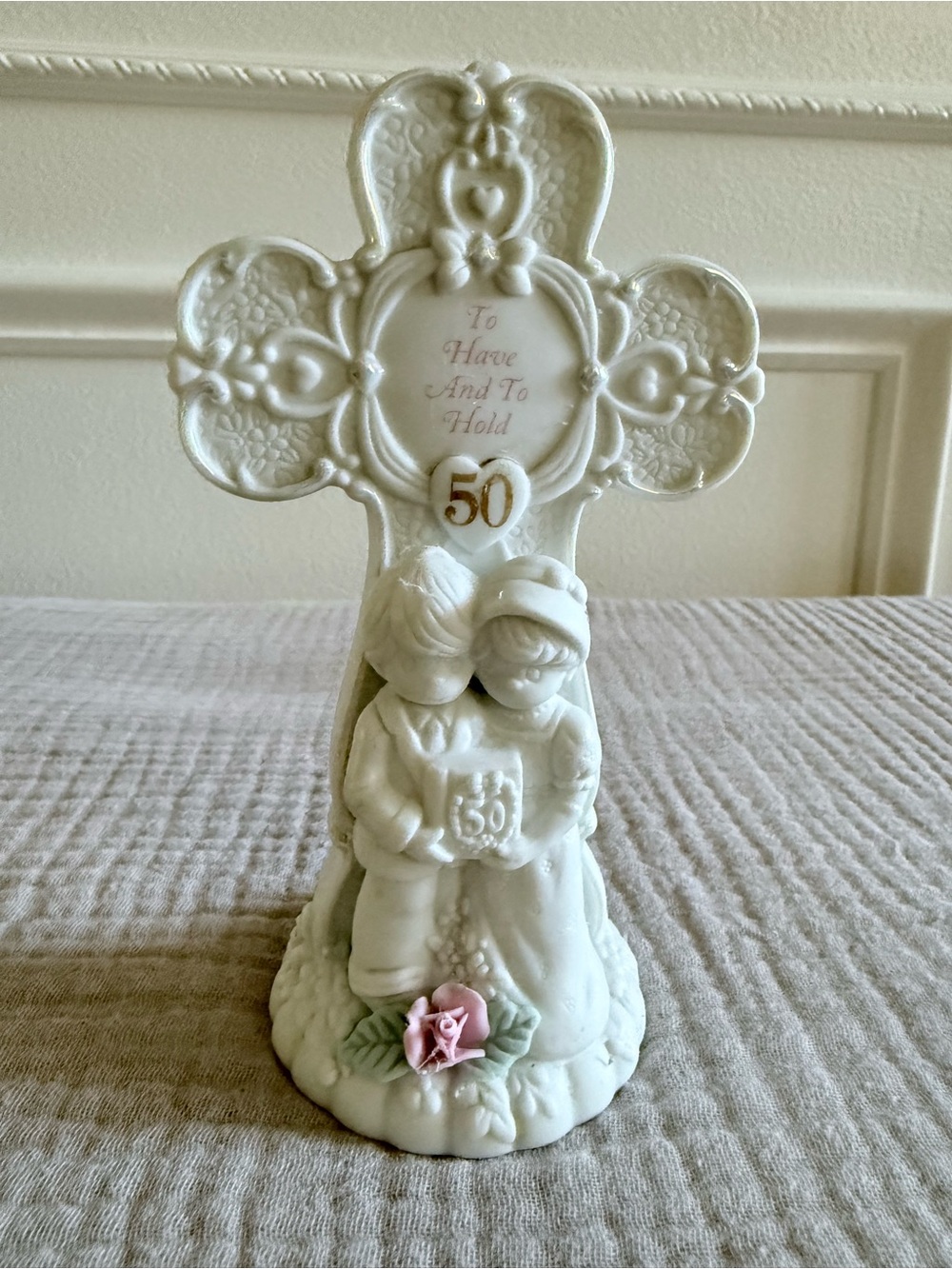 Vintage 1995 Precious Moments 50th Anniversary Porcelain Cross Figurine